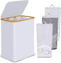 efluky Laundry Hamper with Lid, Double Laundry Hamper with 2 Removable Bags, 2 Section Laundry Basket with Bamboo Handles for Bathroom, Bedroom & Laundry Room (White, 160L Trio)