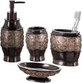 Creative Scents Dublin Brown Bathroom Accessories Set Complete - 4 Pc. Bathroom Sets Accessories, Luxury Bathroom Accessory Set - Soap Dispenser, Soap Dish, Tumbler & Toothbrush Holder Set