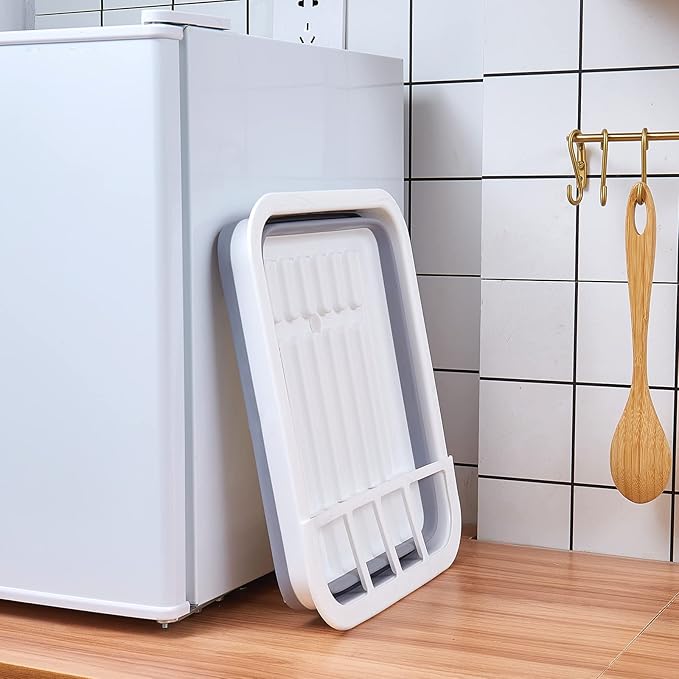 Collapsible Dish Rack with Drainboard for Drying Dishes - Space-Saving Foldable Design with Dinnerware Storage Tray/Basket - Perfect for Kitchen Counter Organization