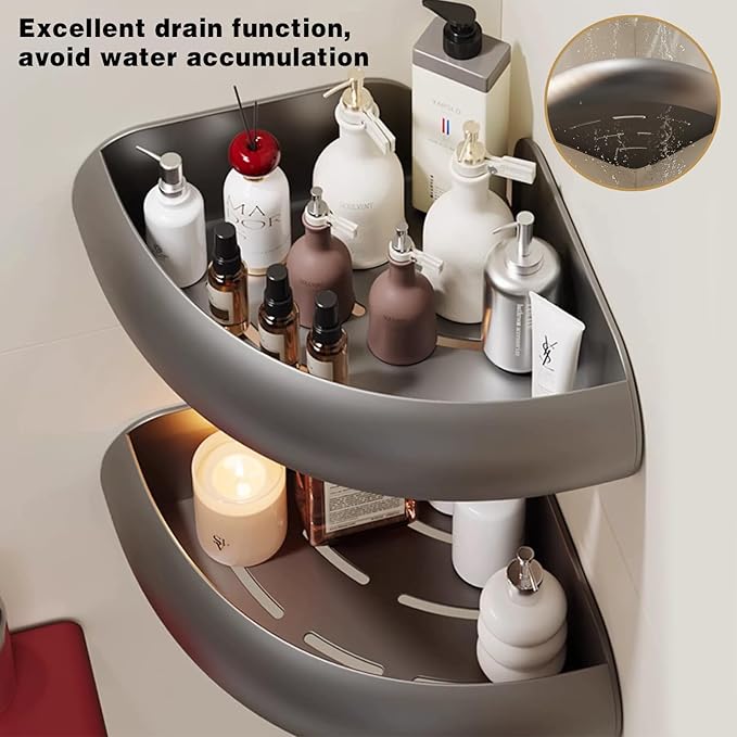 VOLPONE Corner Shower Caddy with Razor Holder Adhesive Shower Shelf Corner No Drilling (adhesive mounting, no suction cup) Bathroom Shower Organizer Storage Rack (2-Pack, Black)