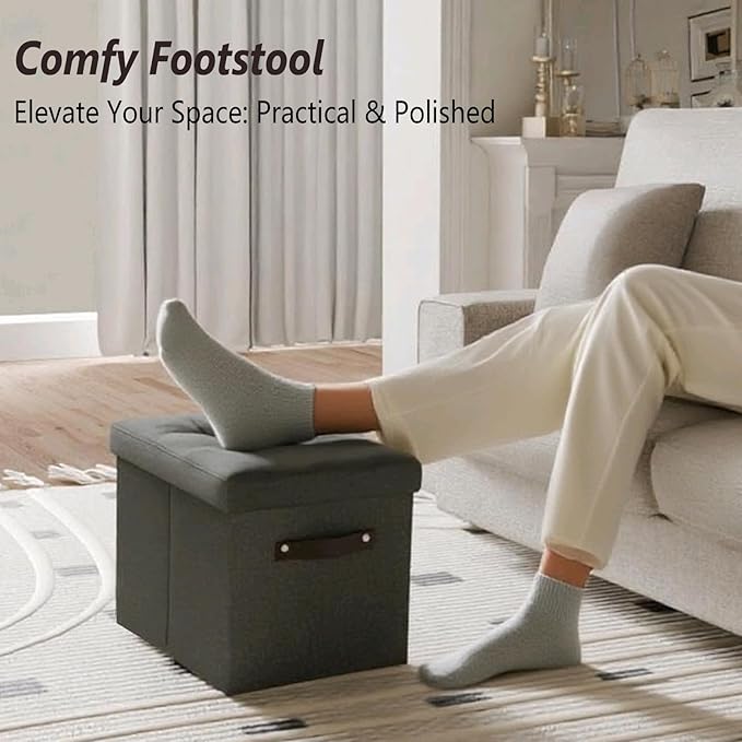 Storage Ottoman Shoe Organizer for Closet - Adjustable Dividers Storage Box for Shoes | Clothes | Toy | Blanket, Foldable Foot Stool Small Bench Shoe Cabinet for Living Room & Bedroom
