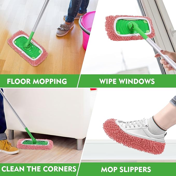 Reusable Microfiber Mop Pads Compatible with Swiffer Sweeper Mop - Dry Sweeping Cloths & Wet Mopping Cloths - Washable Wet Pads Refill for Mopping Floors, 6 Pack (Mop is not Included)
