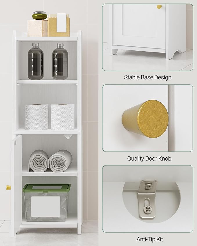 Bathroom Storage Cabinet, Corner Floor Cabinet with Doors and Adjustable Shelf, Narrow Toilet Paper Cabinets, Bathroom Organizer for Small Spaces, White BC29713X