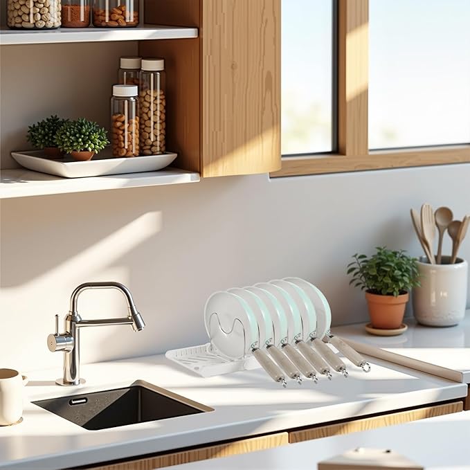 Cooking Sheet Organizer Pan Pot Organizer Lid Holder Baking Sheets Cutting Board Adjustable Storage Rack for Kitchen Cabinet