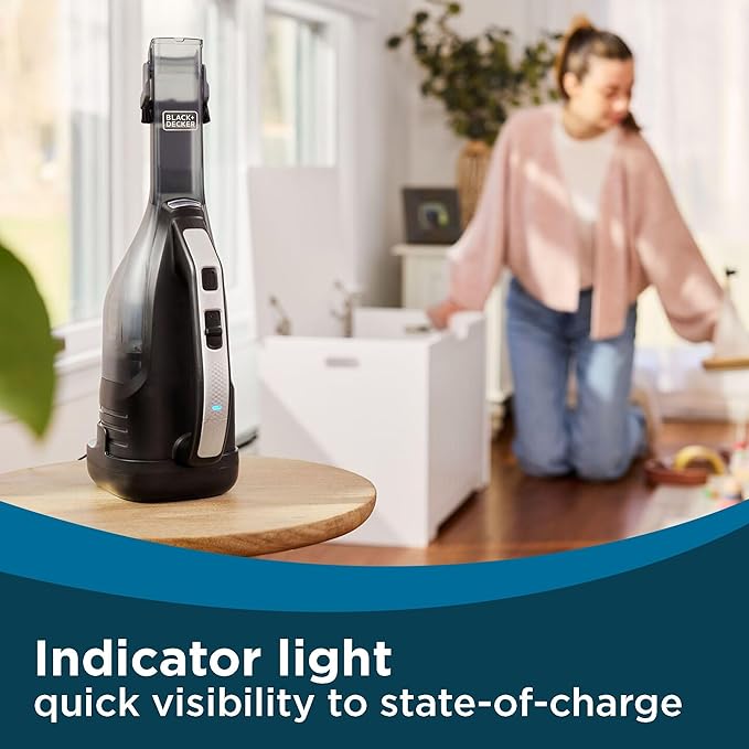 BLACK+DECKER dustbuster reveal Handheld Vacuum Cordless, Car Vacuum Portable Cordless, LED Light, Long Run Time, Rechargeable Lightweight Dust Buster, Includes Crevice Tool, Charging Base (HLVD320B42)