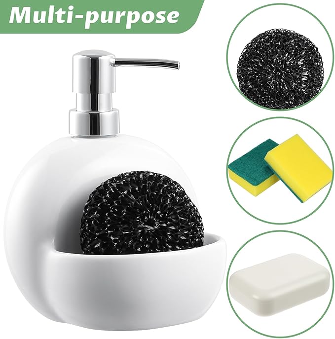 Soap Dispenser with Sponge Holder Ceramic Hand and Dish Soap Dispenser 25oz for Kitchen Bathroom