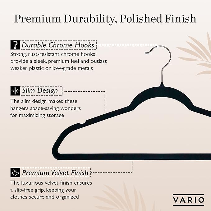 50-Pack Velvet Hangers – Heavy Duty, Non-Slip Clothes Hangers with Chrome Hooks | Slim & Space-Saving Design for Coats, Suits & Plus Size Tops (Grey)