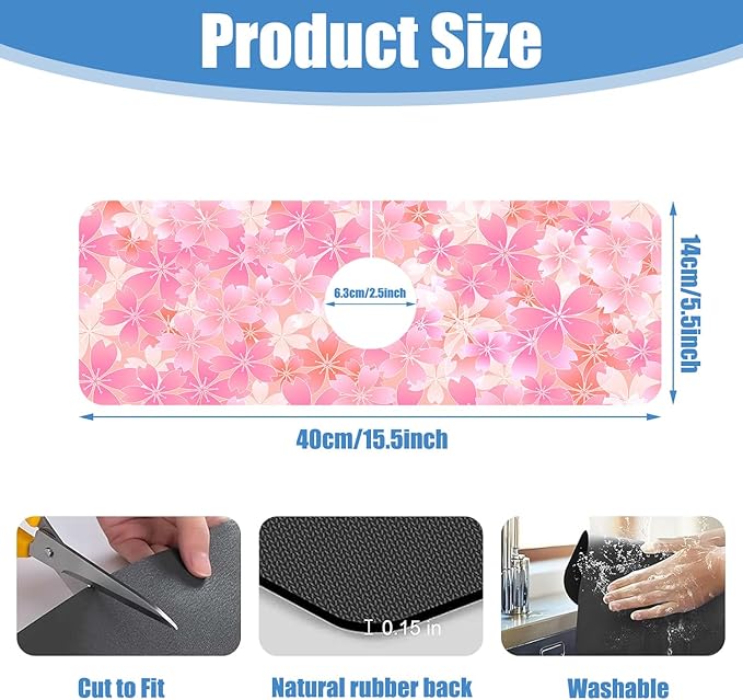 Sink Faucet Absorbing Mat Cherry Spring Flower Sink Splash Guard Drying Mat for Kitchen Bathroom Faucet Sinkmat 15.5"X5.5"