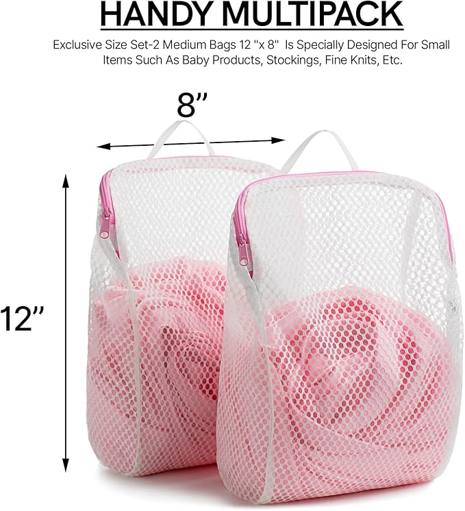 COMLIFE Set of 2 Delicates Honeycomb Mesh Laundry Bag, Use YKK Zipper, with Handle, Extra Large Opening, Baby Products, Face Cleansing Pads,Socks, Fine Knitwear Mesh Wash Bags (Pink)…