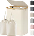 Lifewit 150L Laundry Basket with Lid, Clothes Hampers for Laundry with Bamboo Handles and 2 Removable Bag, Large Foldable Laundry Hamper for Bedroom, Bathroom, Dorm, Laundry Room, White
