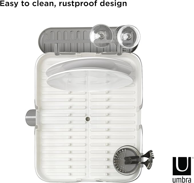 Umbra Holster Dish Rack– Molded Plastic Dish Drying Rack with Drainage Spout, White