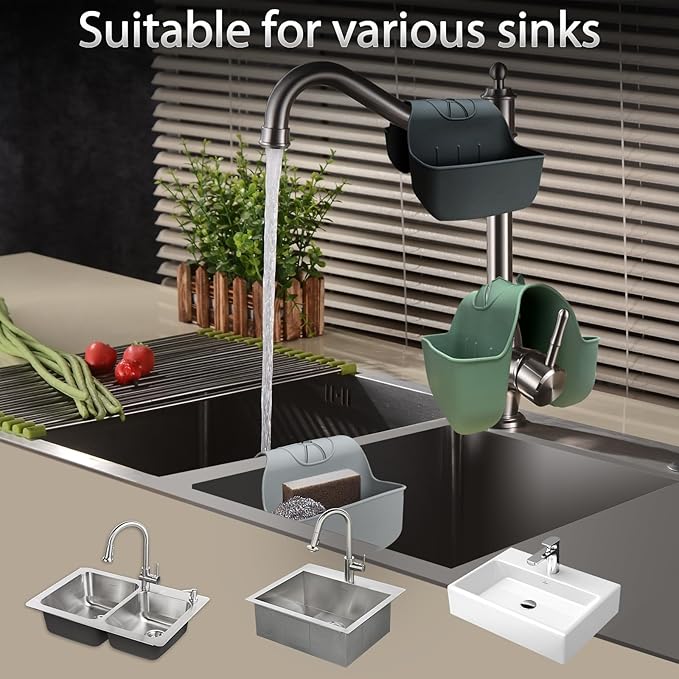 1Pc Sponge Holder for Kitchen Sink, Silicone Saddle Caddy Organizer Rack, Sponges Holder Over Faucet, Hanging Kitchen Sink Organizer Accessories Rack Basket-（Black）