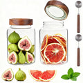 Patoper Glass Coffee Jars Spice Jar Round Storage Canister with Wooden Lid Clear Glass Food Jar for Pantry Sugar Tea Coffee Bean Spice Nuts Cookies Bath Salts (1800ml/60oz-2PACK（with spoon)