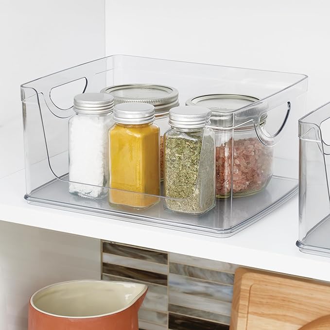 iDesign Stackable Open-Front Storage Bin with Handles for Kitchen, Clear, Made in USA
