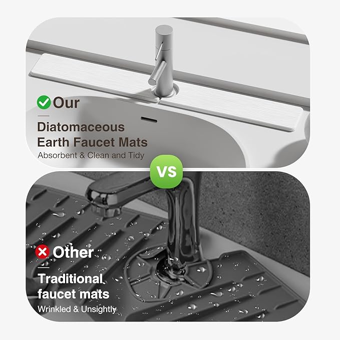30" x 4" Stone Faucet Mat for Kitchen Sink, Quick Drying Diatomite Sink Tray, Faucet Sink Splash Guard for Prevents Moisture Buildup (White)