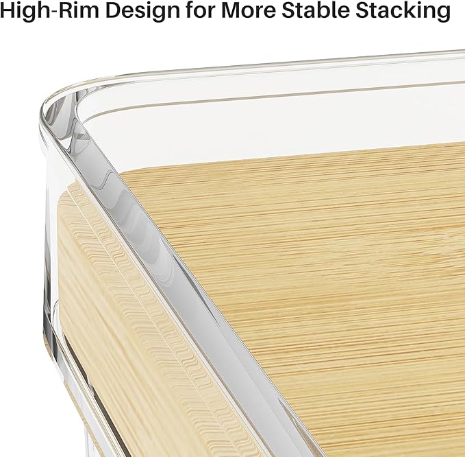 3 Set Pantry Organizer and Stackable Storage Kitchen,Sturdy and Durable Storage Basket for Potato, Onion, Garlic, Fruit, Vegetable, Produce, Clear Plastic Storage with Lid&Handle