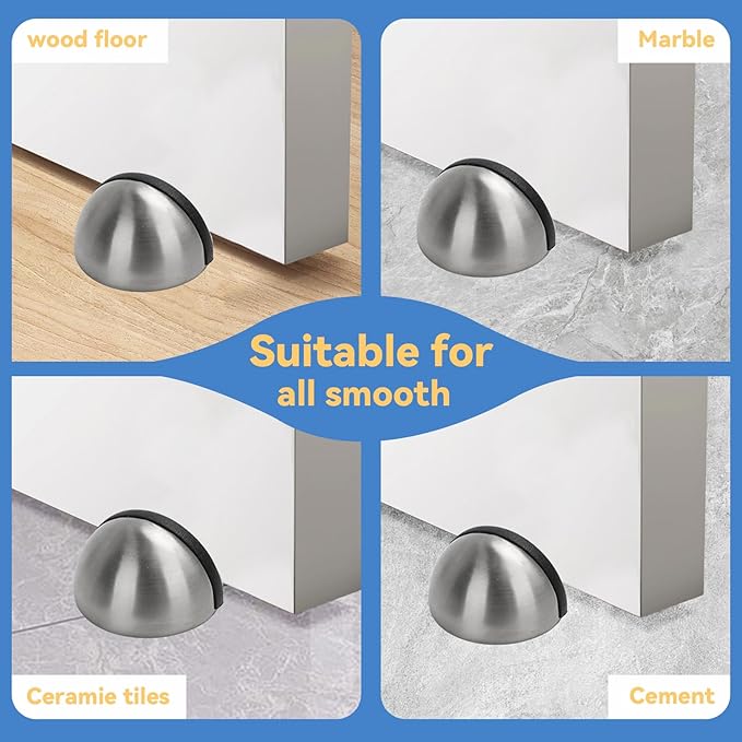 Floor Mounted Door Stops, Stainless Steel Door Stoppers for Floor, Floor Door Stop Mounted Half Moon, with Screws, for Hard Floor Concrete Floor(Silver,1 Pcs)