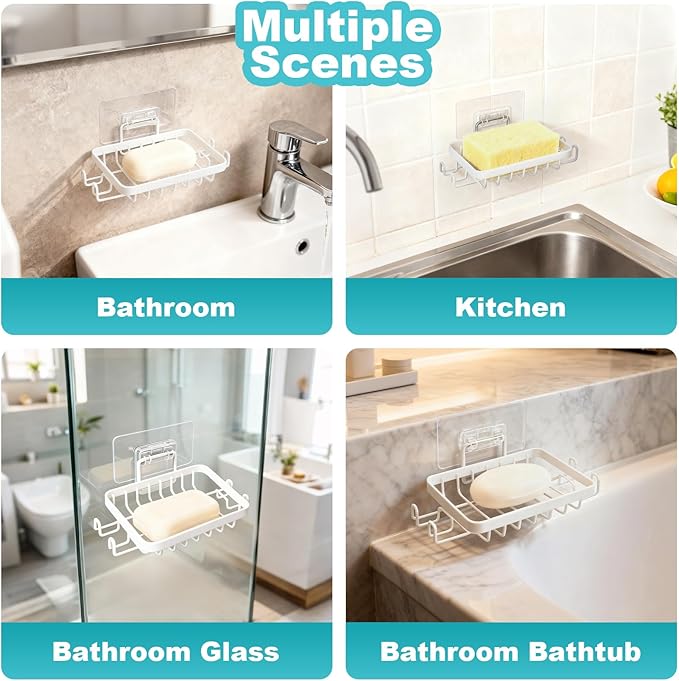 White Soap Holder,201 Stainless Steel Soap Dish for Shower - Soap Racks - Comfortable Wash Shower Shelf - Anticorrosive,Rust-Proof and Waterproof Square Bar Soap Holder