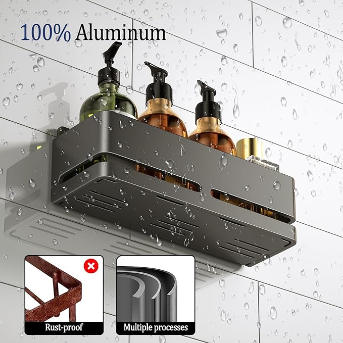 YESENT Bathroom Shower Caddy (5-Piece Set Storage Rack), Wall-Mounted Shelf with soap Dish and Toothbrush Holder, no Drilling Required, Ideal for Bathroom Storage and Also Suitable for Kitchen (Grey)