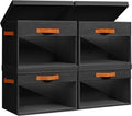 Large Storage Bins with Lids - 4 Pack Foldable Decorative Organizers with Clear Windows & Handles, Cube Storage Organizers for Clothes, Blankets, Sweaters, Sheets, Black