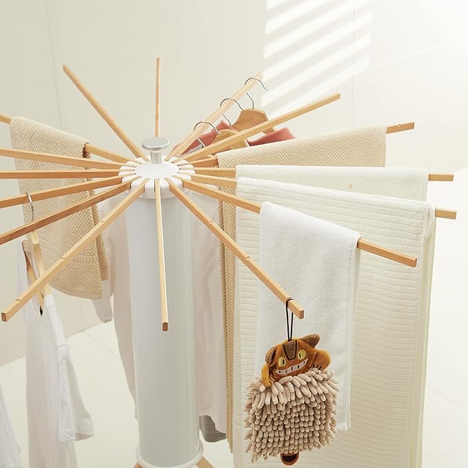 JOOM Tripod Clothes Drying Rack, Garment Rack Portable and Foldable Space Saving Laundry Drying Rack - Drying Rack Clothing Floor Folding Balcony Bedroom Household Wooden
