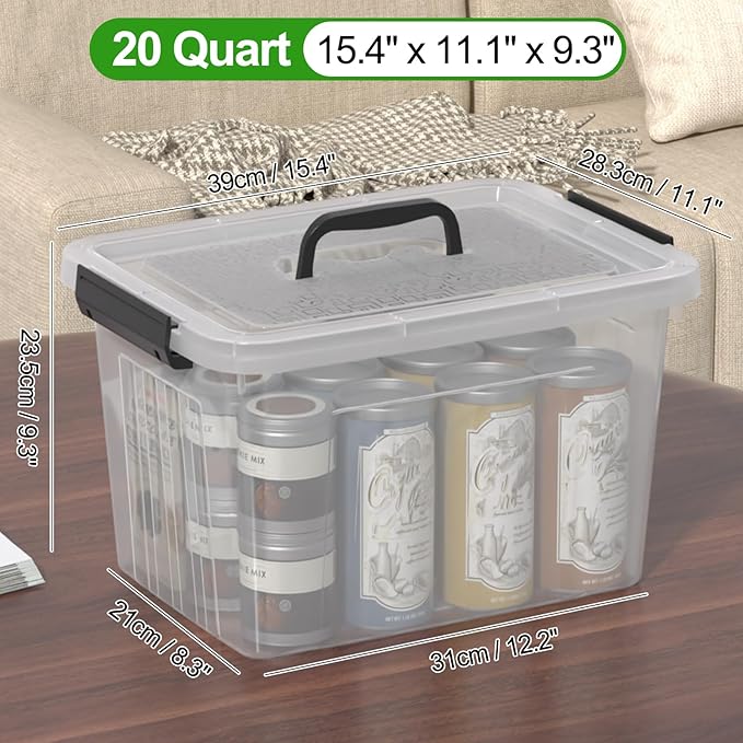 Yuright 20 Quart Clear Lidded Storage Bins, Plastic Organizing Box with Handle, 4 Pack