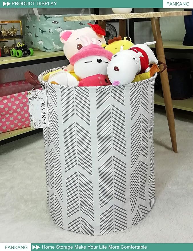 FANKANG Storage Basket, Nursery Hamper Canvas Laundry Basket Foldable with Waterproof PE Coating Large Storage Baskets for Kids Boys and Girls, Office, Bedroom, Clothes,Toys（Grey arrowhead）