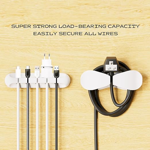 USB Cable Organizer Clips Cord Holder,12 Packs (3-Slots) White Self Adhesive Desk Cord Cable Management