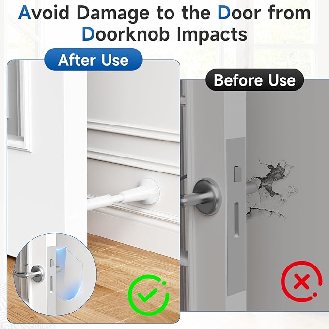 4pcs Adjustable Spring Door Stops, 4.17-5.35in Aluminum Long Door Stoppers with Silicone Tip, Matte Black Door Stop for Bottom of Door, Screw & Adhesive Installation, White