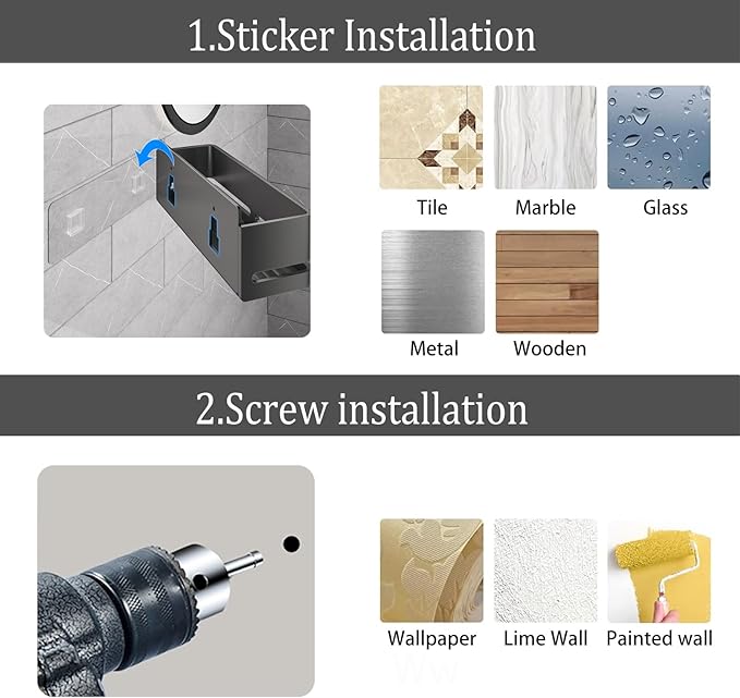 YESENT Bathroom Shower Caddy (5-Piece Set Storage Rack), Wall-Mounted Shelf with soap Dish and Toothbrush Holder, no Drilling Required, Ideal for Bathroom Storage and Also Suitable for Kitchen (Grey)