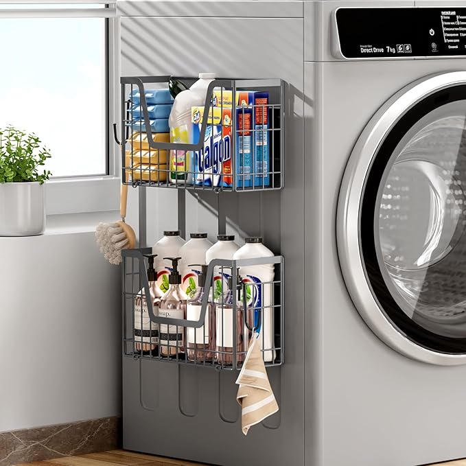 Grey Magnetic Shelf for Fridge, 2 Set Potato and Onion Storage Bins, Magnetic Fruit Basket for Fridge Pantry Organizers & Storage, Magnetic Spice Rack for Refrigerator Kitchen Counter, Cabinet
