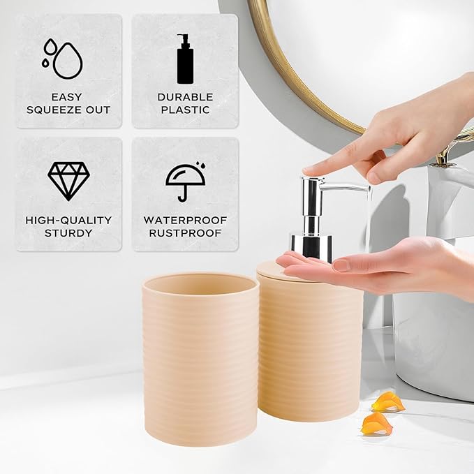 2 Piece Bathroom Accessory Set, Bathroom Accessories Set Include Soap Dispenser and Toothbrush Holder for Modern Bathroom Decor