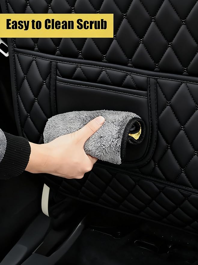 Leatherette Car Seat Protector - 2 Pack Large Car Kick Mats with Storage Pockets Organizer Seat Back Cover Against Dirty Shoes & Scratches, Universal Fit for Most Vehicles (Black)
