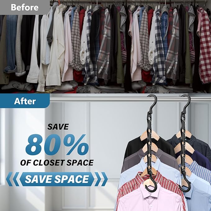 10 Pack Hangers Space Saving Magic Plastic Hanger Organizer Shirt Space Saving Hangers, Multi Clothes Hangers Space Saver for Closet Organizers Storage College Dorm Room Essentials, Black