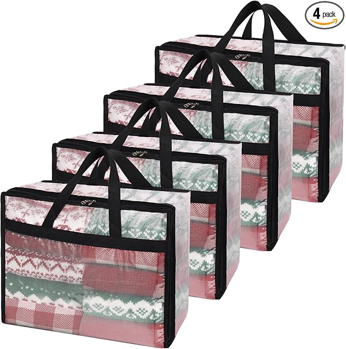 Fixwal 4 Pack 40L Blanket Storage Bags With Zipper Mesh Clear Underbed Storage Closet Organizers and Storage Containers for Bedding, Duvet, Comforter