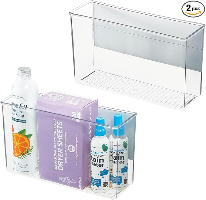 iDesign Magnetic Large Clear Plastic Organizer Bins for Laundry Room Storage - 2-Pack