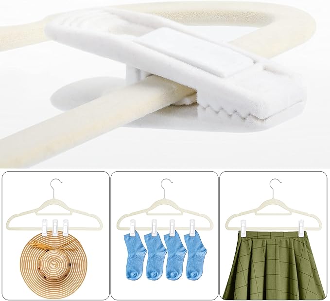 Tinfol White Velvet Hanger Clips, 80PC Pants Velvet Clips, Clothes Hanger Clip Clothes Pin, Strong Finger Flocked Clip Perfect for Slim-line Clothes Velvet Hangers