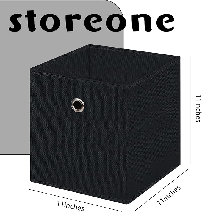 Black Fabric Cubes Storage Containers ,11 Inch Cloth Storage Cube Foldable Storage Bins Cubes Organizer Baskets with Dual Handles for Shelf Closet Set of 3,(Black)