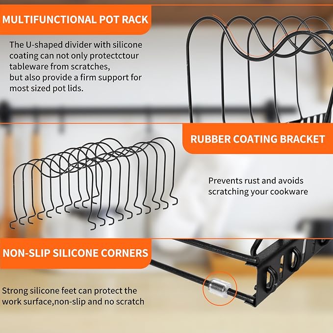 Pots and Pans Organizer,Rack for under Cabinet,Expandable Pot Lid Kitchen Cabinet Organizer Holder, with 10 Adjustable Partitions, Suitable for Kitchen Pan Organizers Inside Cabinet