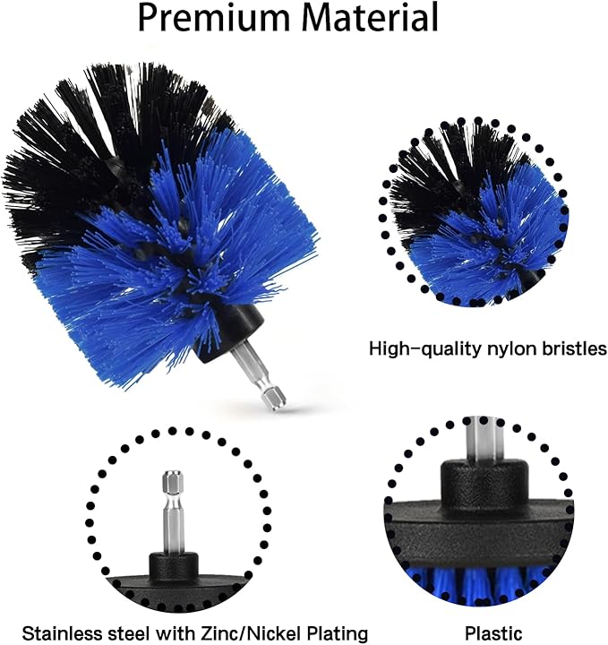 Drill Brush Attachment Set, 7 Pack 1/4in Power Scrubber Brush + Extend Long Rod, Brush Drill Attachment, Power Cleaning Scrub Brush for Bathroom, Tub, Tile, Corner（Blue）