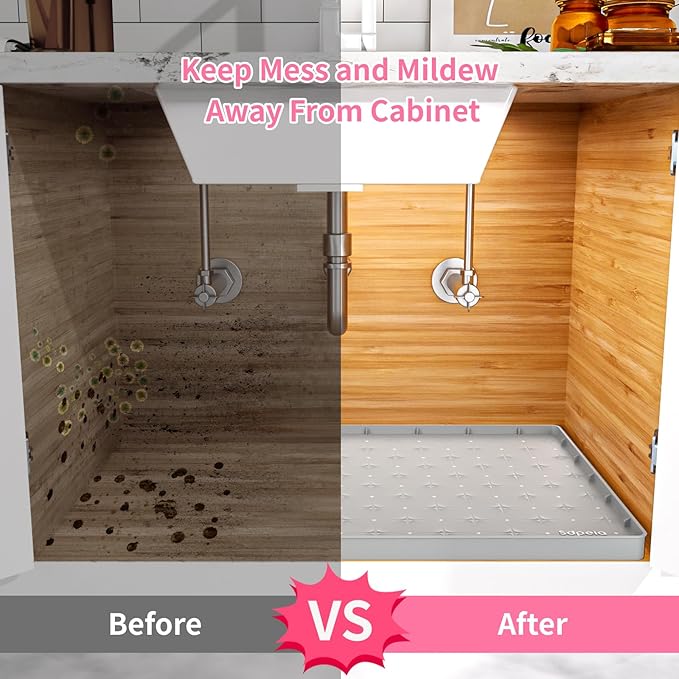 Sdpeia Under Sink Mat 22"×14" Waterproof Silicone Cabinet Liner & Sink Protector for Kitchen & Bathroom, Multi-Purpose Organizers Tray for Pets, Laundry, Cat Litter Mat