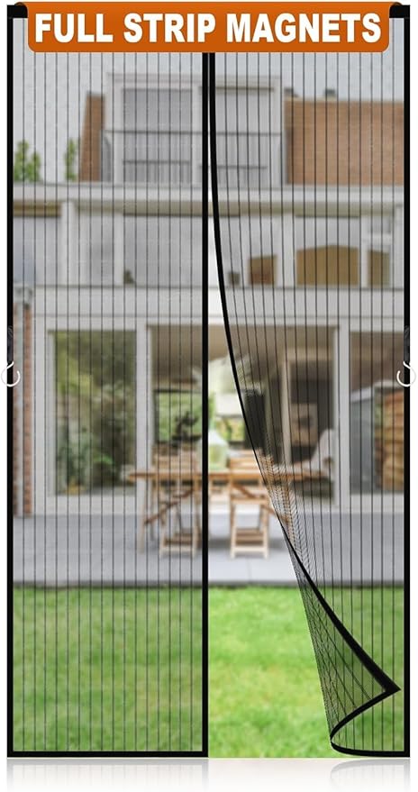 Magnetic Screen Door Mesh, Easy Install, Heavy Duty Fiberglass,Self Sealing Door Screen for Single Door Size 31 x 78 Inch, Screen Door Size 32 x 82 Inch - Black