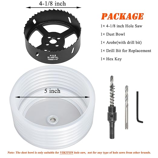 4-1/8 Hole Saw for Recessed Lights, 4.1 Inch Hole Cutter with Dust Bowl Catcher for Led Recessed Lighting 4 Inch and Wood Metal Drywall, Bi-Metal Construction, Black