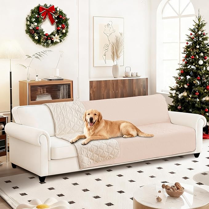 Waterproof Dog Bed Cover, Non-Slip Dog Blanket for Couch, Couch Covers for Dogs Washable, Pet Blanket for Furniture, Pet Bed Mat for Sofa, Car, Pet Supplies (82x82 Inch, Beige)