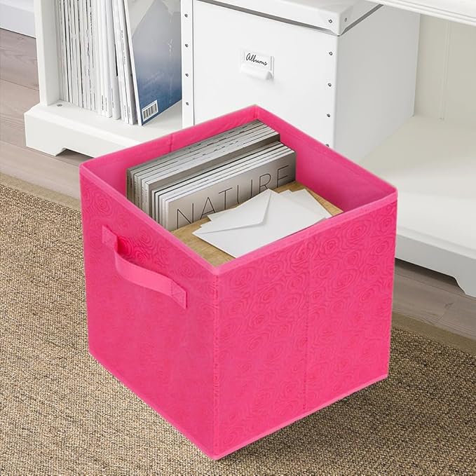 ShellKingdom Storage Bins, Foldable Fabric Storage Cubes with 3D Embossed Rose Pattern, Cloth Organizer Drawer For Closet And Toys, 10.5 X 10.5 X 11 inch, 2 Pack (Fuchsia)