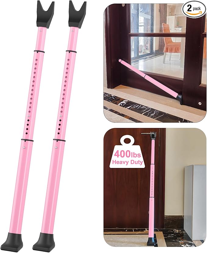 Rerishom Door Security Bar, Door Stoppers Security bar,Heavy Duty Door Lock Security Door Jammer Door Stopper for Apartment, Hotel Room,Screen Door Hardware, Gate Lock Bar(2 Pack,Pink)