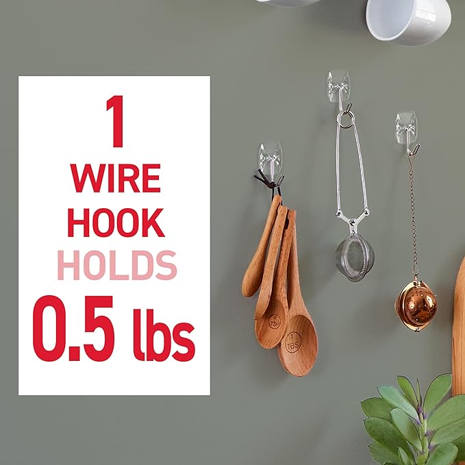 Command Small Clear Wire Toggle Hooks, 10 Wall Hook and 12 Strips, Damage-Free Hanging with Adhesive, Great for Hanging, Organization and Storage, Holds up to 0.5 lb
