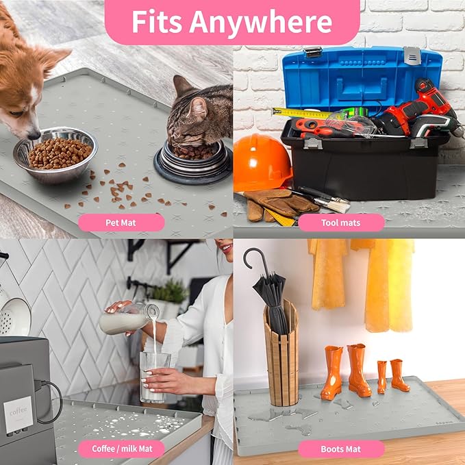 Sdpeia Under Sink Mat 22"×19" Waterproof Silicone Cabinet Liner & Sink Protector for Kitchen & Bathroom, Multi-Purpose Organizers Tray for Pets, Laundry, Cat Litter Mat