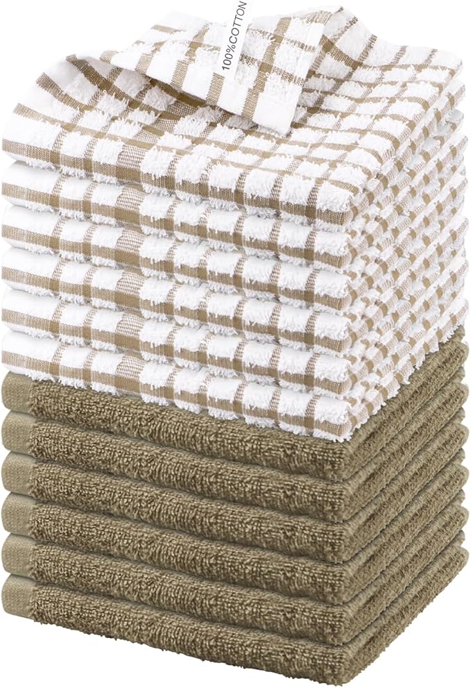 Nialnant 12PCS Dish Cloths,100% Cotton Soft Absorbent Cleaning Rags,Quick Drying Dish Towels for Kitchen,Washing Dishes-Little Yellow-12x12in