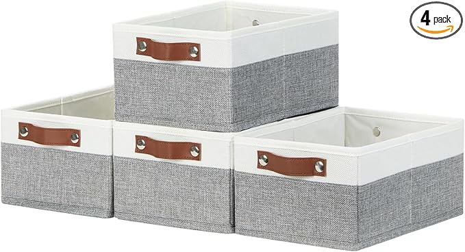Bidtakay Small Storage Bins 4-Pack Collapsible Fabric Storage Baskets for Organizing 12x8x5 Inches White/Light Grey